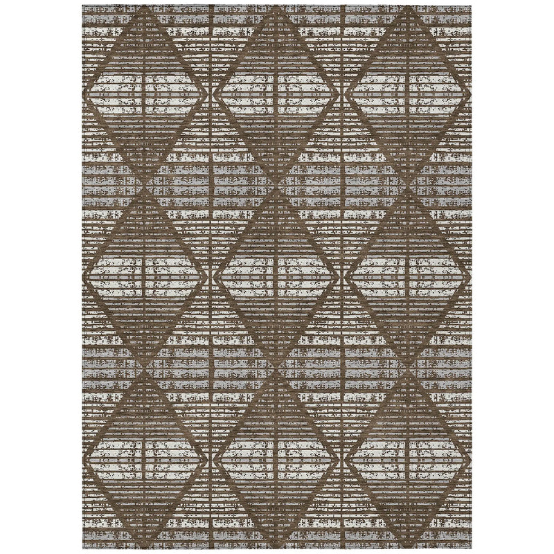 5' X 8' Chocolate And Beige Geometric Washable Indoor Outdoor Area Rug Homeroots Outdoor
