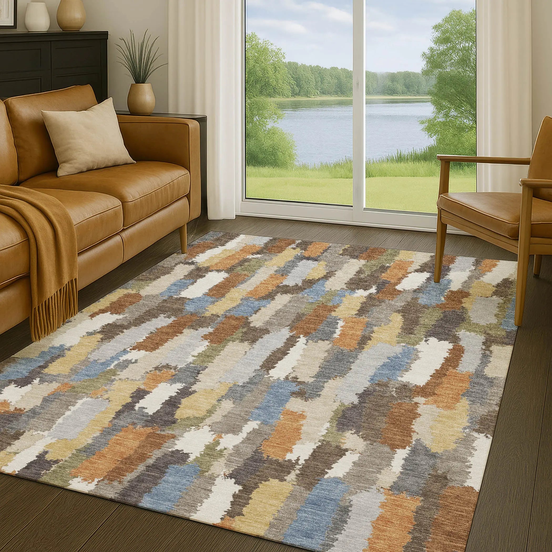 5' X 8' Chocolate And Beige Striped Washable Indoor Outdoor Area Rug Homeroots Outdoor