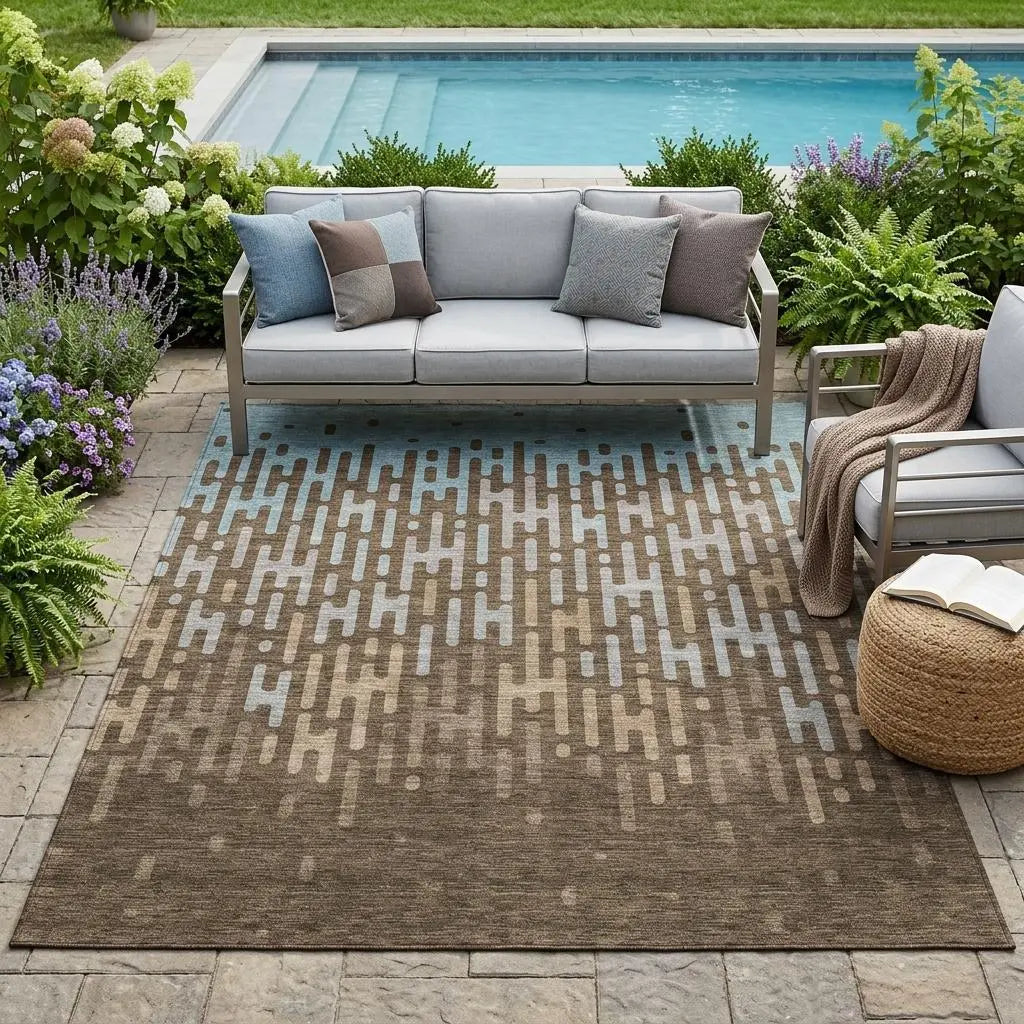 5' X 8' Chocolate And Brown Abstract Washable Indoor Outdoor Area Rug Homeroots Outdoor