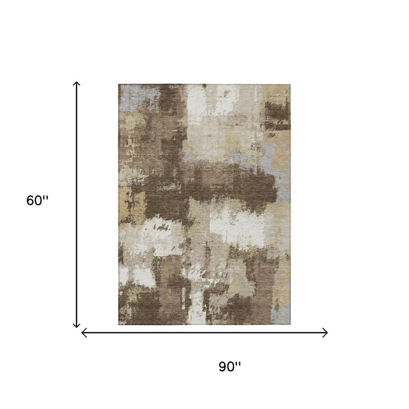 5' X 8' Chocolate And Brown Abstract Washable Indoor Outdoor Area Rug Homeroots Outdoor