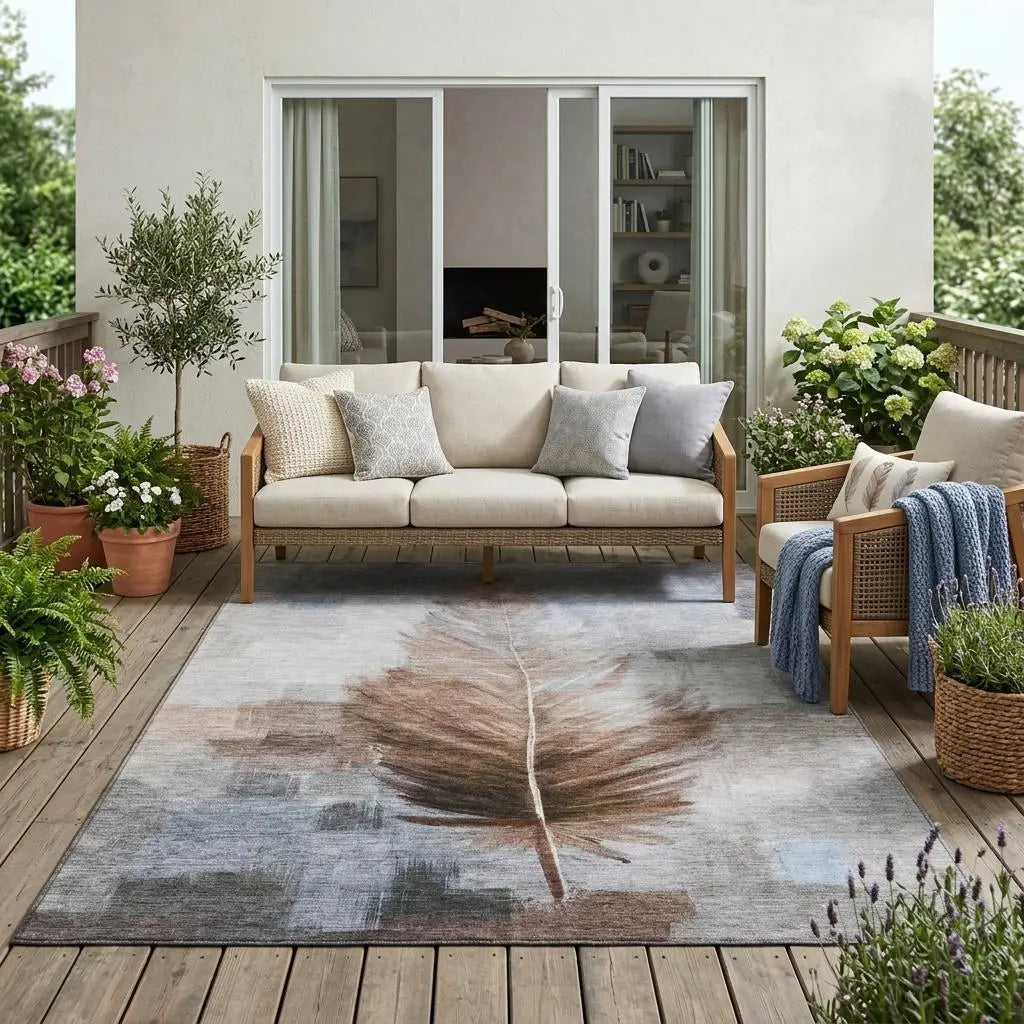 5' X 8' Chocolate And Brown Botanical Leaves Washable Indoor Outdoor Area Rug Homeroots Outdoor