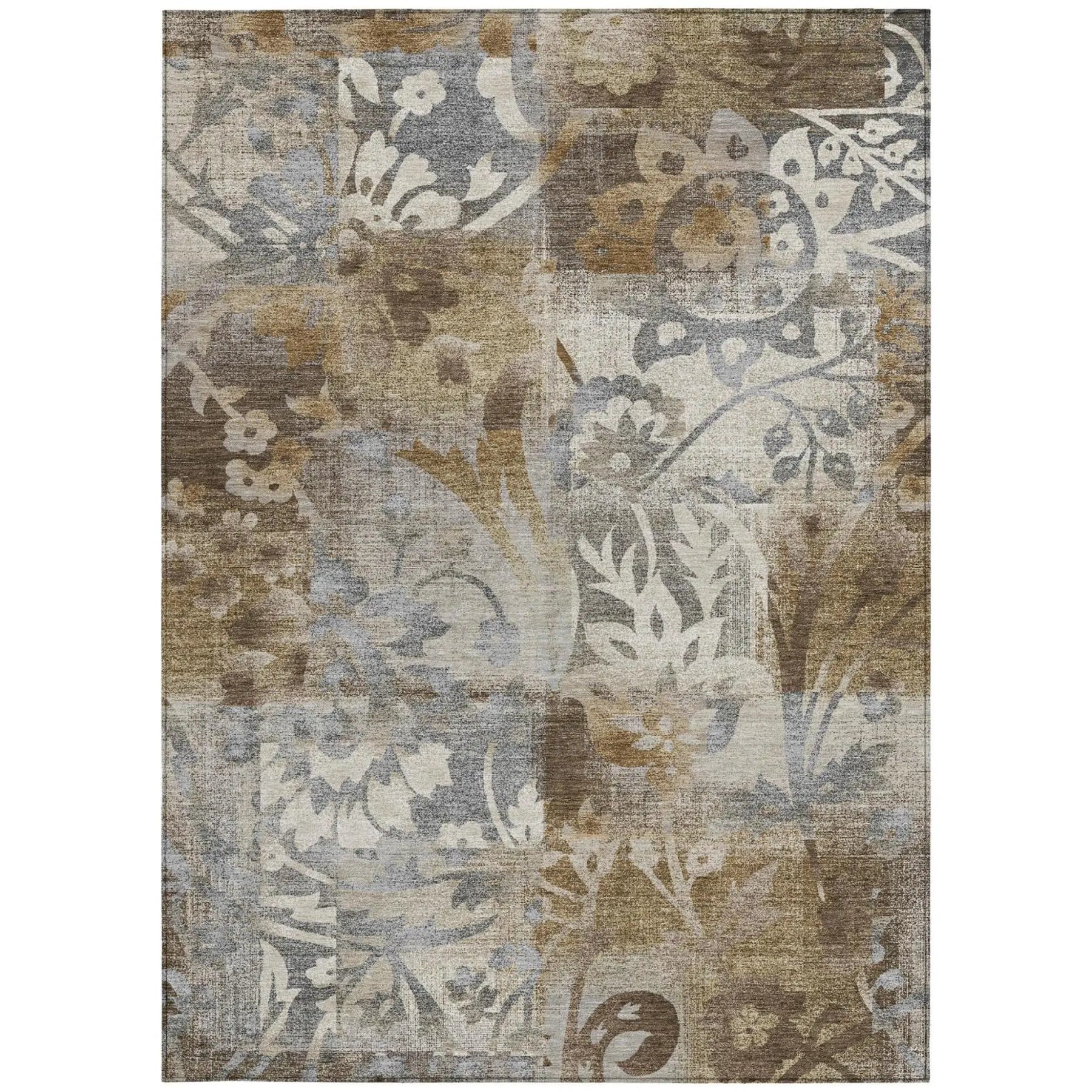 5' X 8' Chocolate And Brown Botanical Leaves Washable Indoor Outdoor Area Rug Homeroots Outdoor