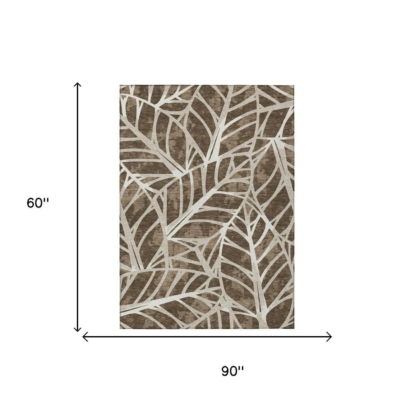 5' X 8' Chocolate And Brown Botanical Leaves Washable Indoor Outdoor Area Rug Homeroots Outdoor