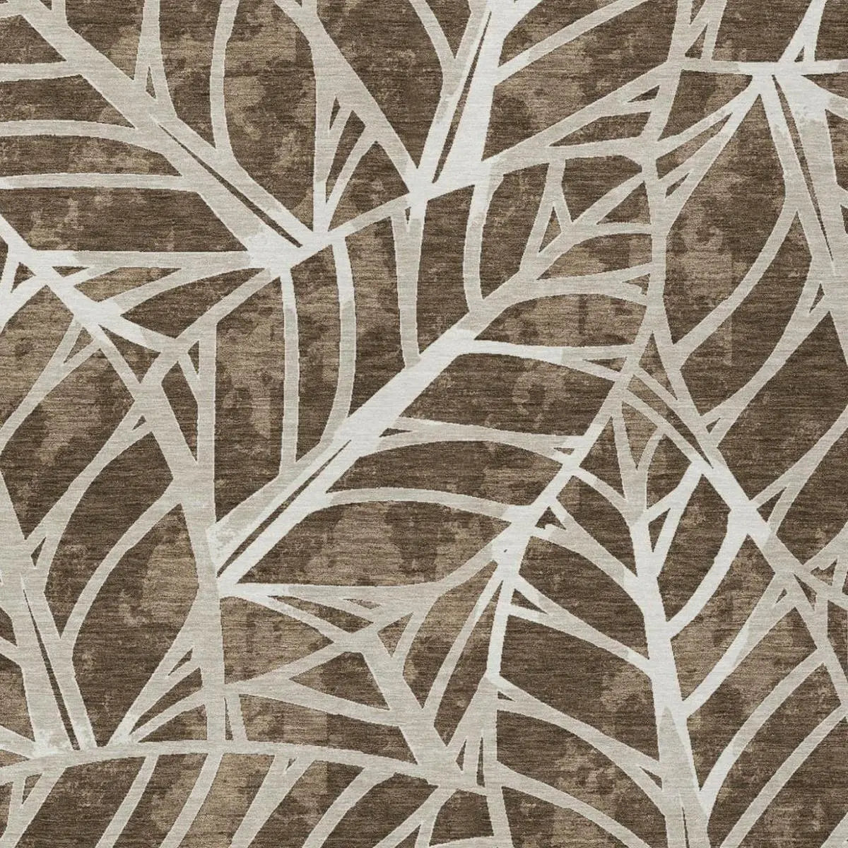 5' X 8' Chocolate And Brown Botanical Leaves Washable Indoor Outdoor Area Rug Homeroots Outdoor