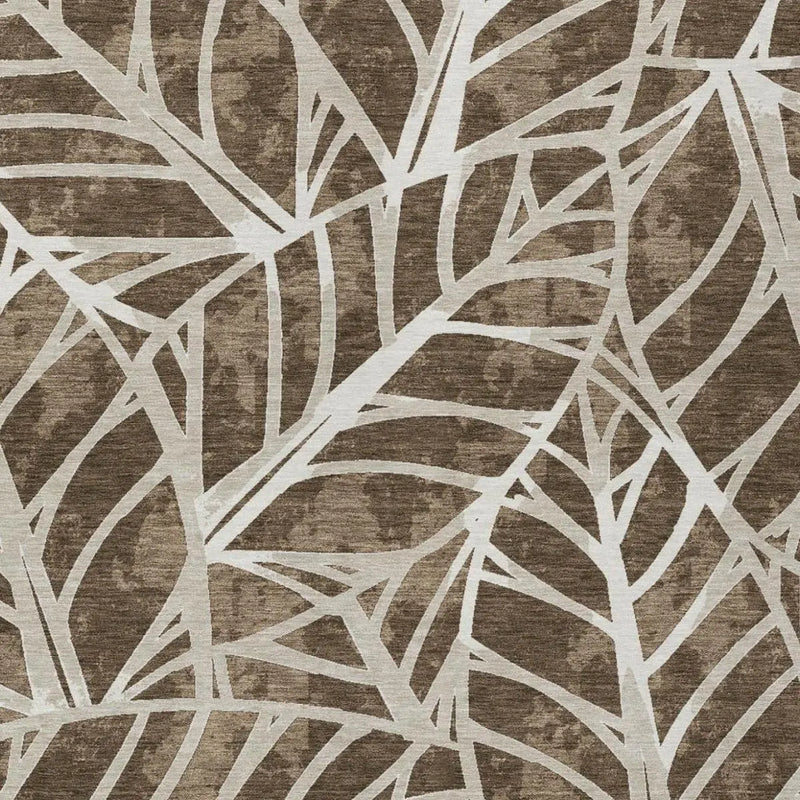 5' X 8' Chocolate And Brown Botanical Leaves Washable Indoor Outdoor Area Rug Homeroots Outdoor
