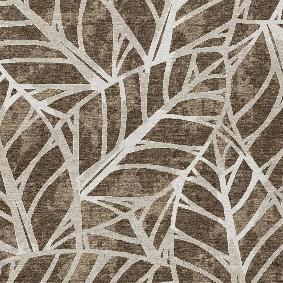 5' X 8' Chocolate And Brown Botanical Leaves Washable Indoor Outdoor Area Rug Homeroots Outdoor