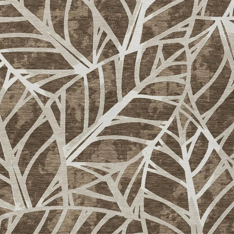 5' X 8' Chocolate And Brown Botanical Leaves Washable Indoor Outdoor Area Rug Homeroots Outdoor