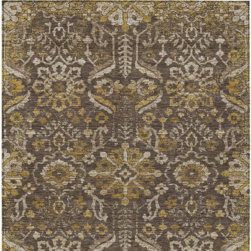 5' X 8' Chocolate And Brown Damask Washable Indoor Outdoor Area Rug Homeroots Outdoor