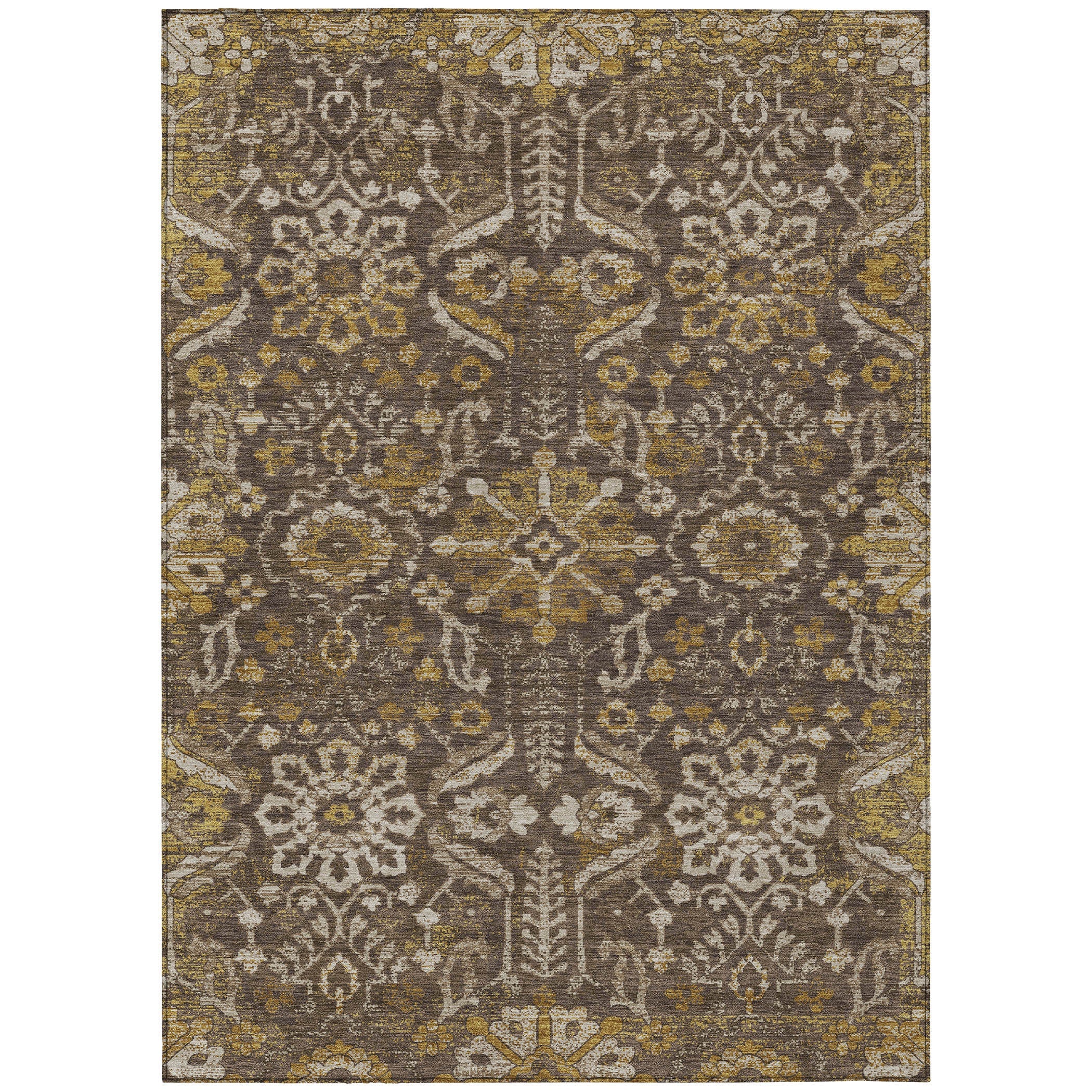 5' X 8' Chocolate And Brown Damask Washable Indoor Outdoor Area Rug Homeroots Outdoor