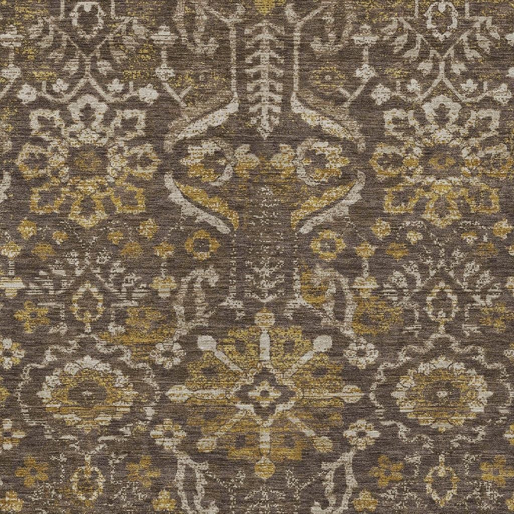 5' X 8' Chocolate And Brown Damask Washable Indoor Outdoor Area Rug Homeroots Outdoor