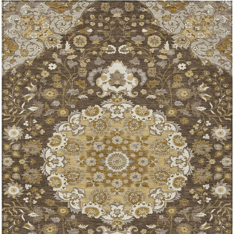 5' X 8' Chocolate And Brown Damask Washable Indoor Outdoor Area Rug Homeroots Outdoor