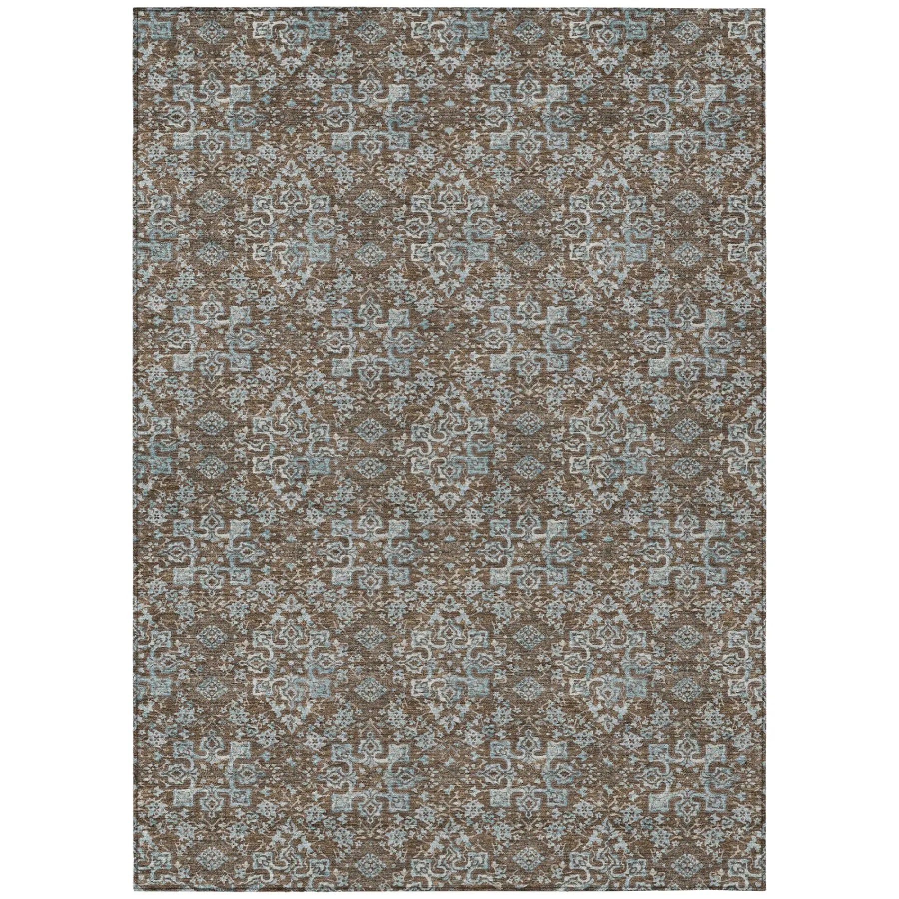 5' X 8' Chocolate And Brown Damask Washable Indoor Outdoor Area Rug Homeroots Outdoor