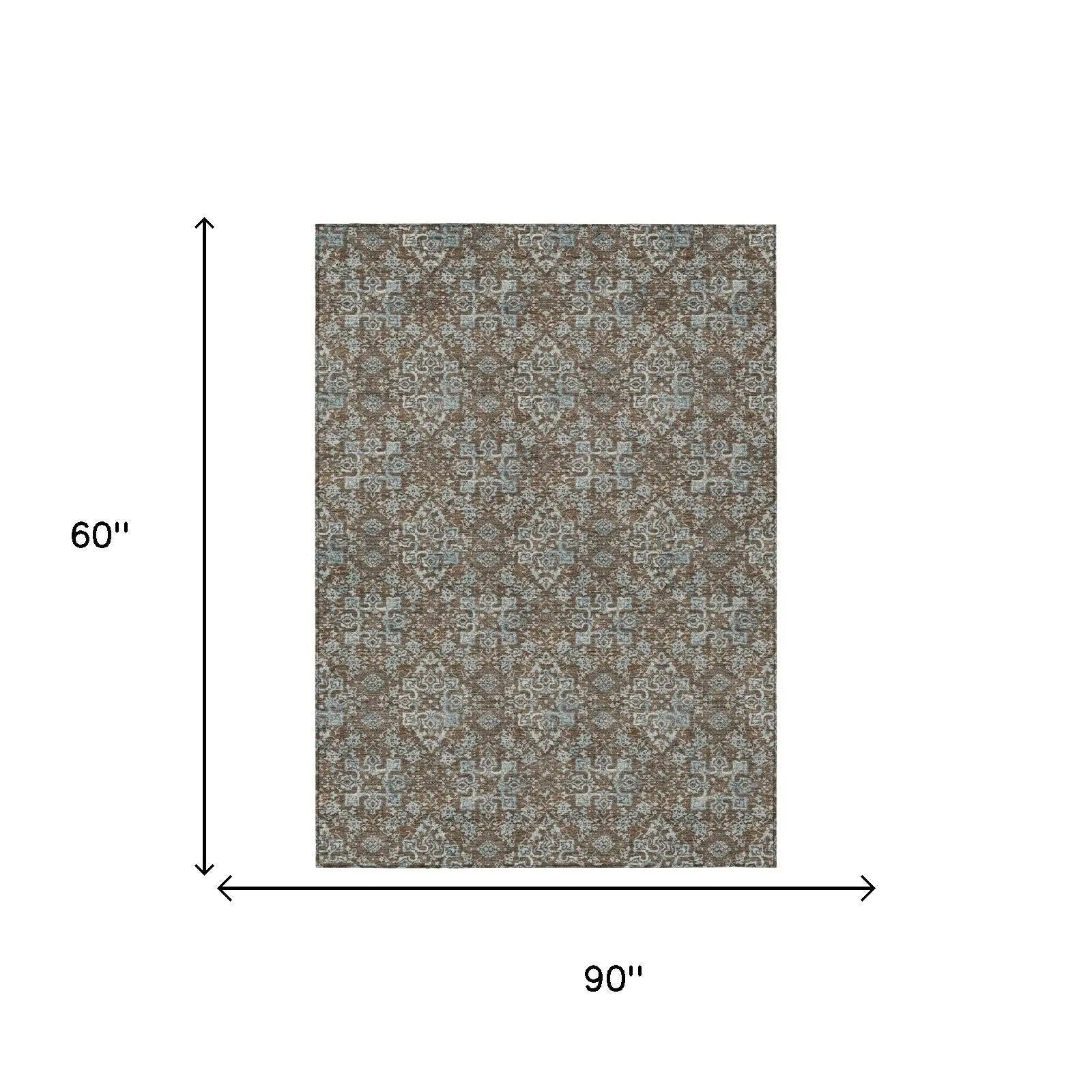 5' X 8' Chocolate And Brown Damask Washable Indoor Outdoor Area Rug Homeroots Outdoor