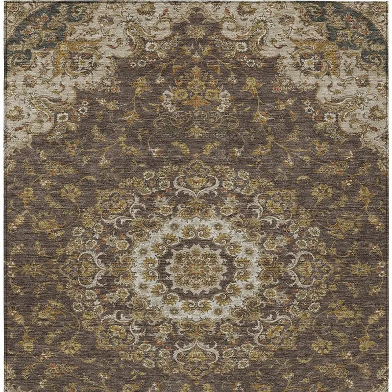 5' X 8' Chocolate And Brown Floral Medallion Washable Indoor Outdoor Area Rug Homeroots Outdoor