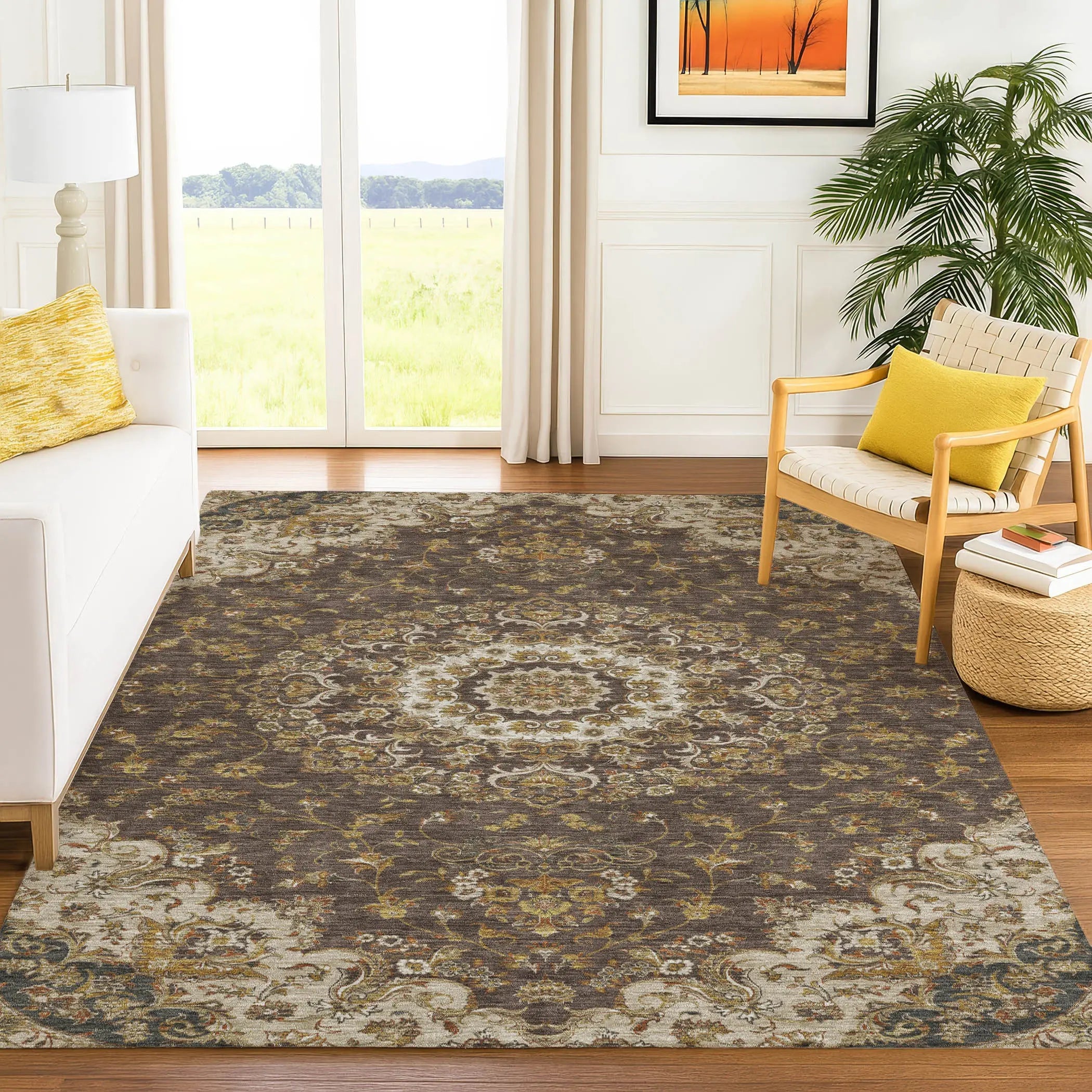 5' X 8' Chocolate And Brown Floral Medallion Washable Indoor Outdoor Area Rug Homeroots Outdoor
