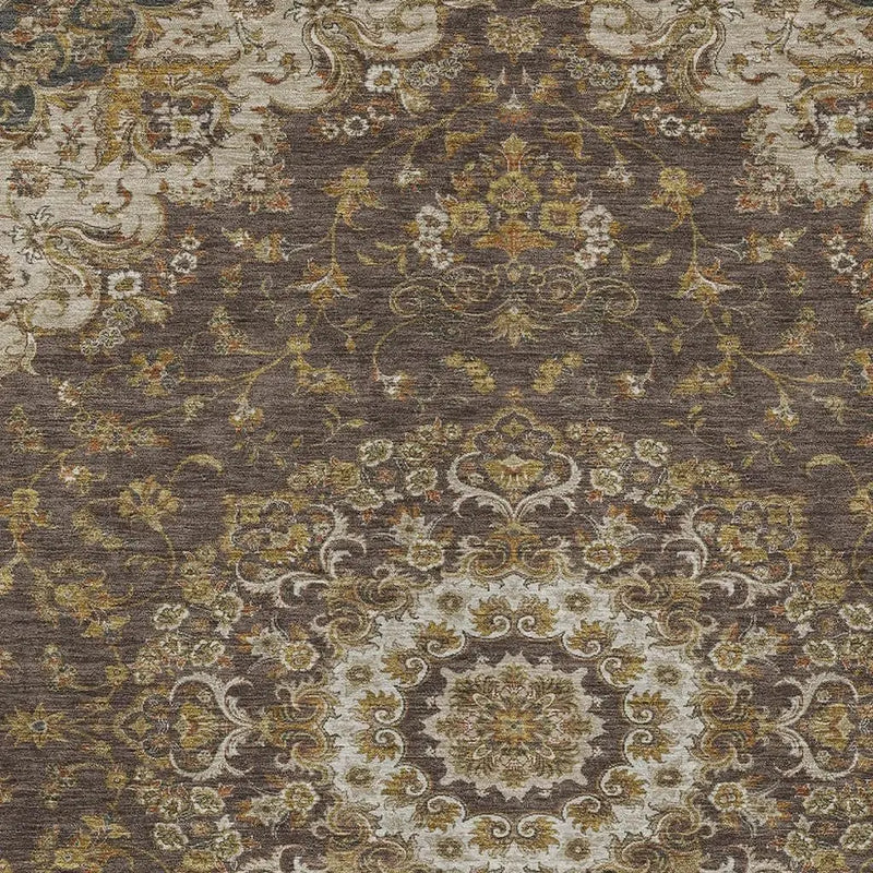 5' X 8' Chocolate And Brown Floral Medallion Washable Indoor Outdoor Area Rug Homeroots Outdoor