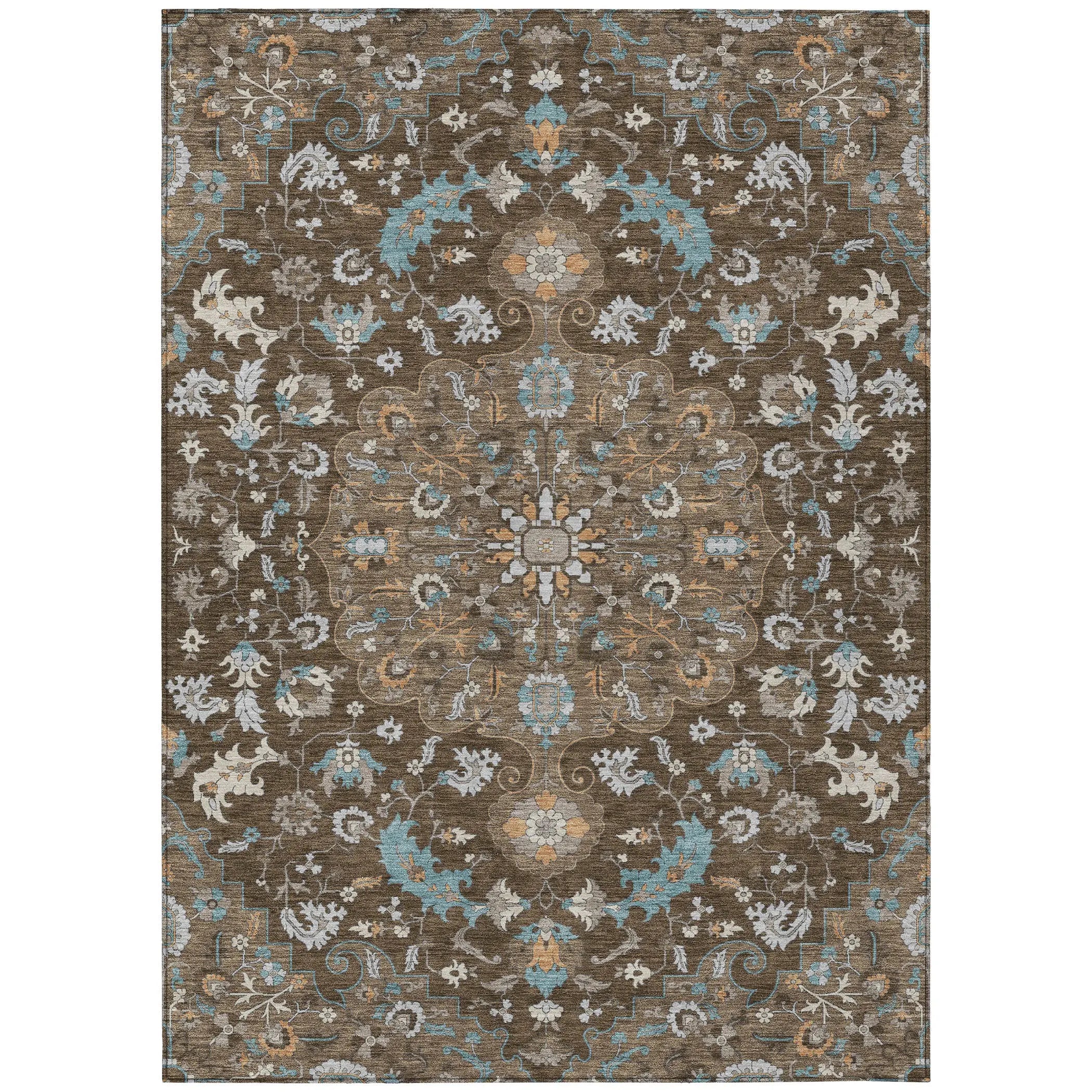 5' X 8' Chocolate And Brown Floral Medallion Washable Indoor Outdoor Area Rug Homeroots Outdoor