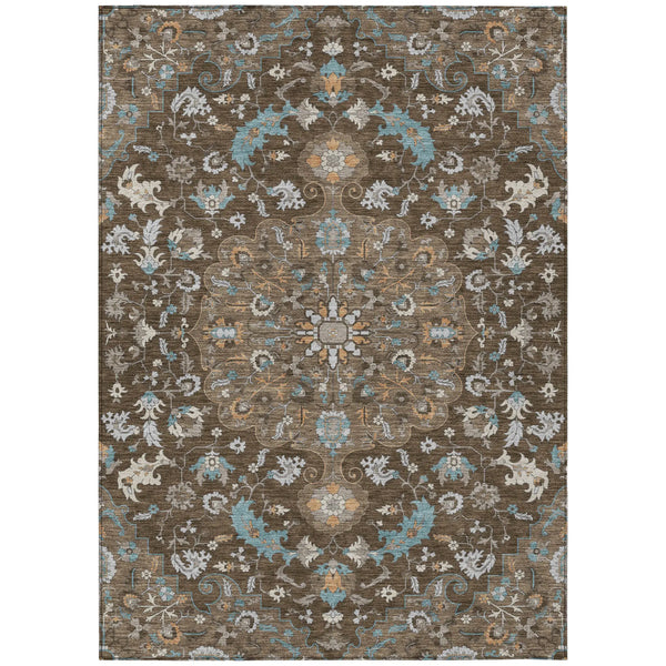5' X 8' Chocolate And Brown Floral Medallion Washable Indoor Outdoor Area Rug Homeroots Outdoor