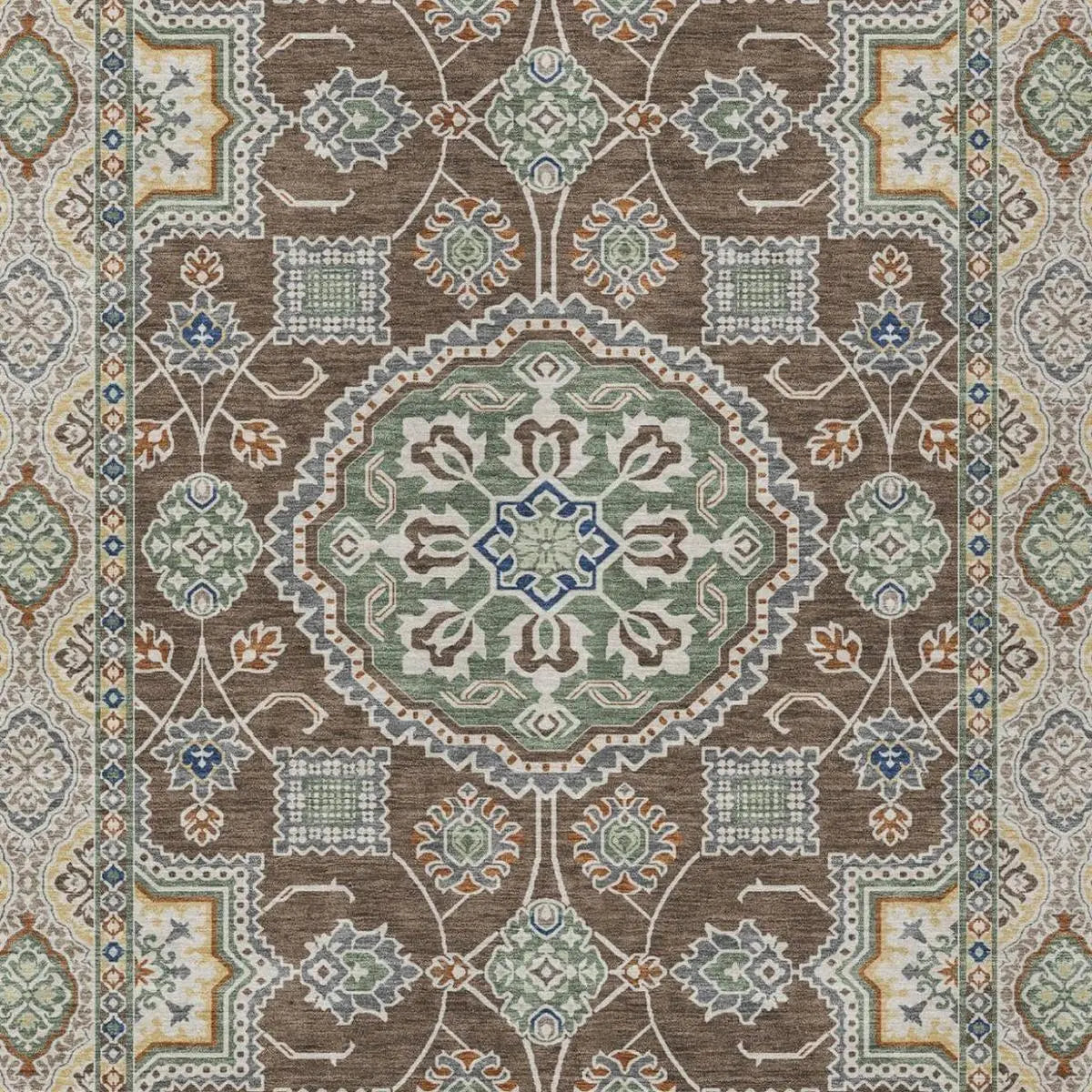 5' X 8' Chocolate And Brown Floral Medallion Washable Indoor Outdoor Area Rug Homeroots Outdoor