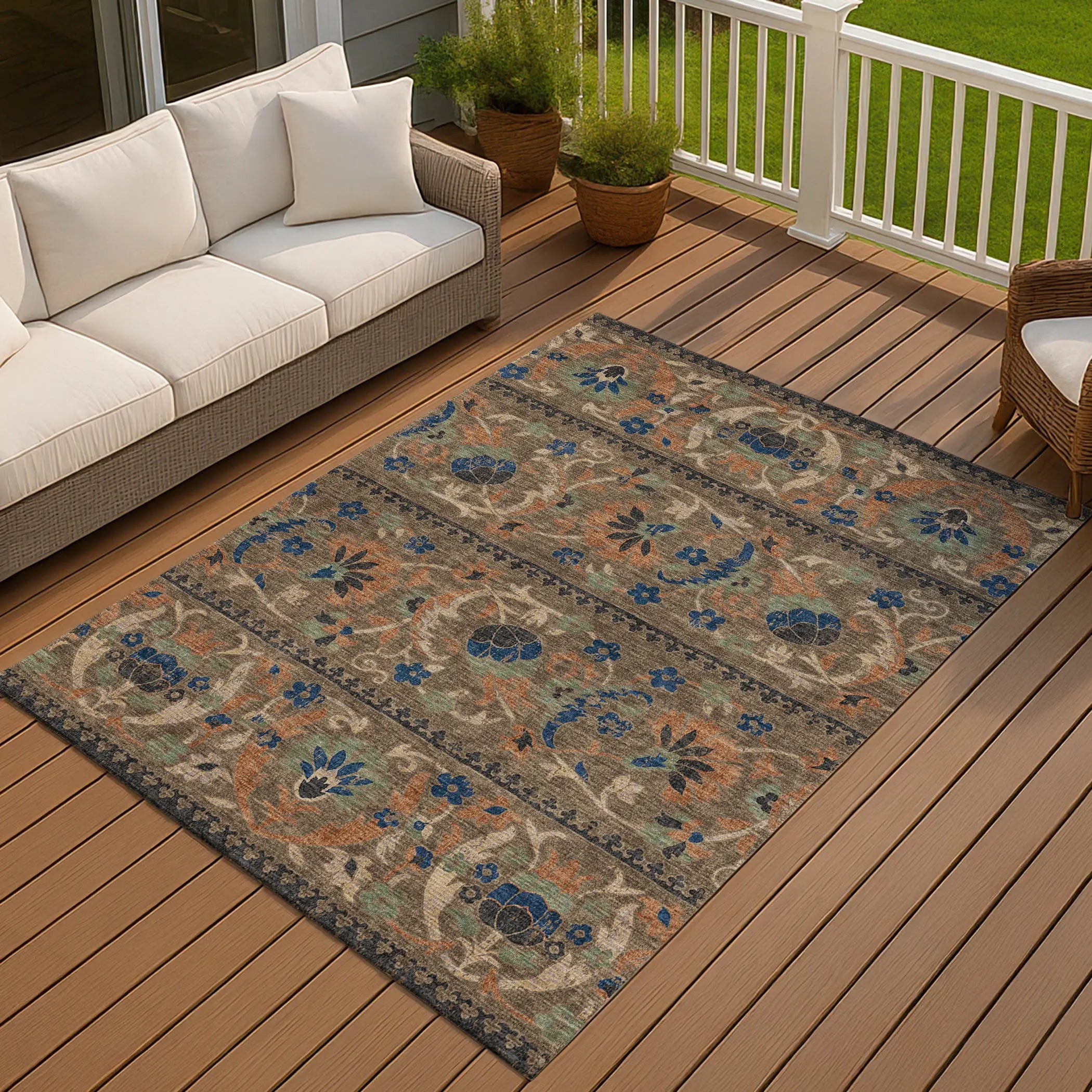 5' X 8' Chocolate And Brown Floral Washable Indoor Outdoor Area Rug Homeroots Outdoor