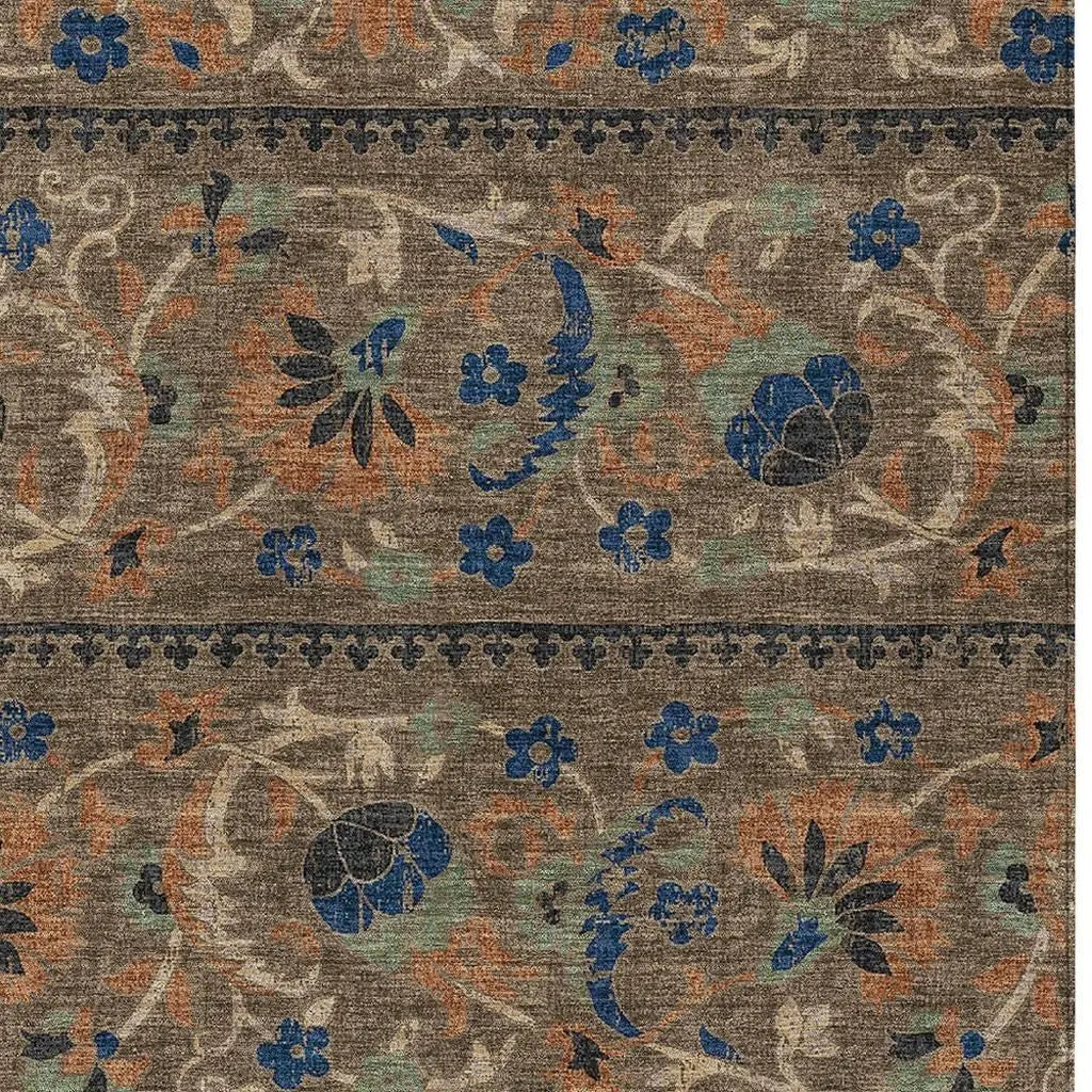 5' X 8' Chocolate And Brown Floral Washable Indoor Outdoor Area Rug Homeroots Outdoor
