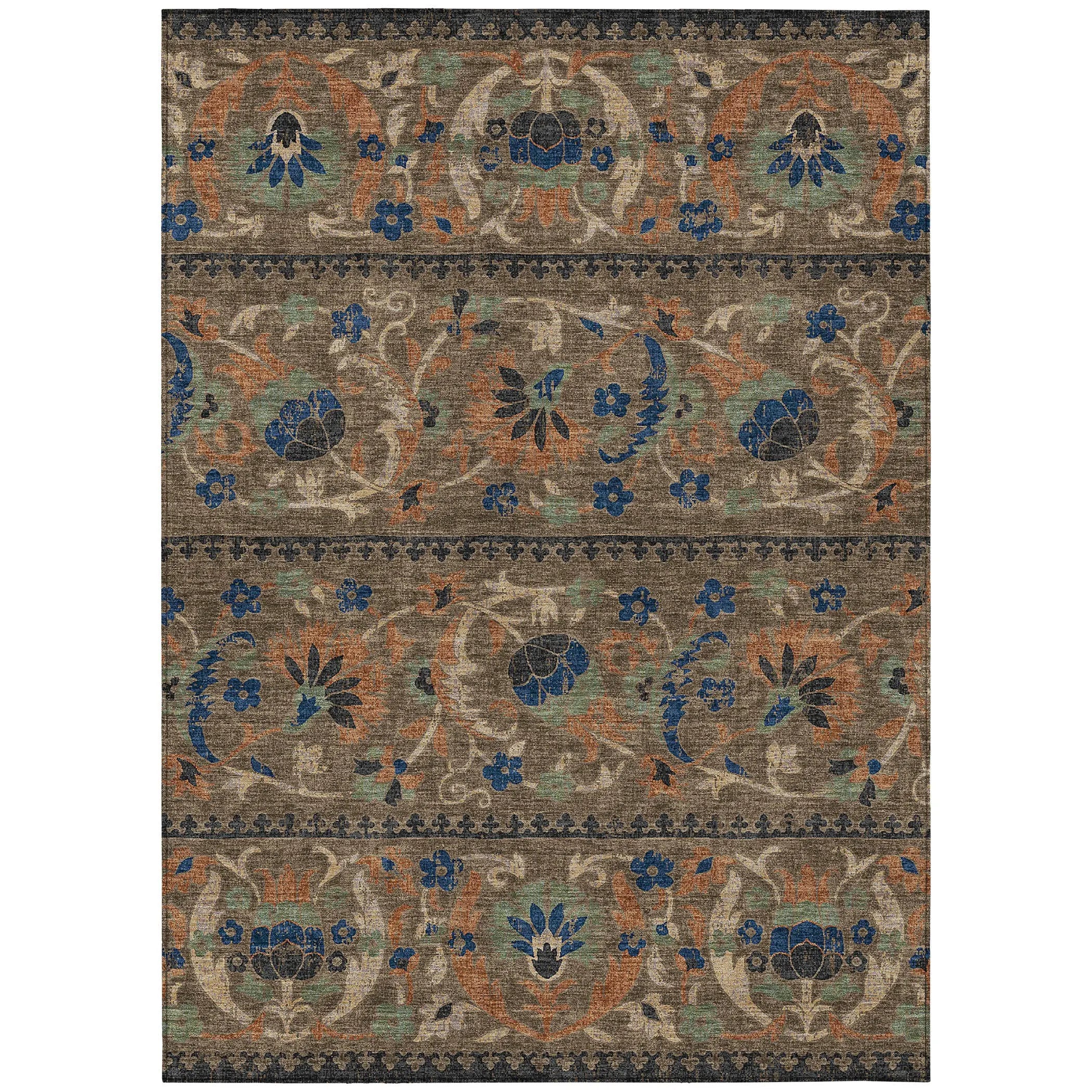 5' X 8' Chocolate And Brown Floral Washable Indoor Outdoor Area Rug Homeroots Outdoor