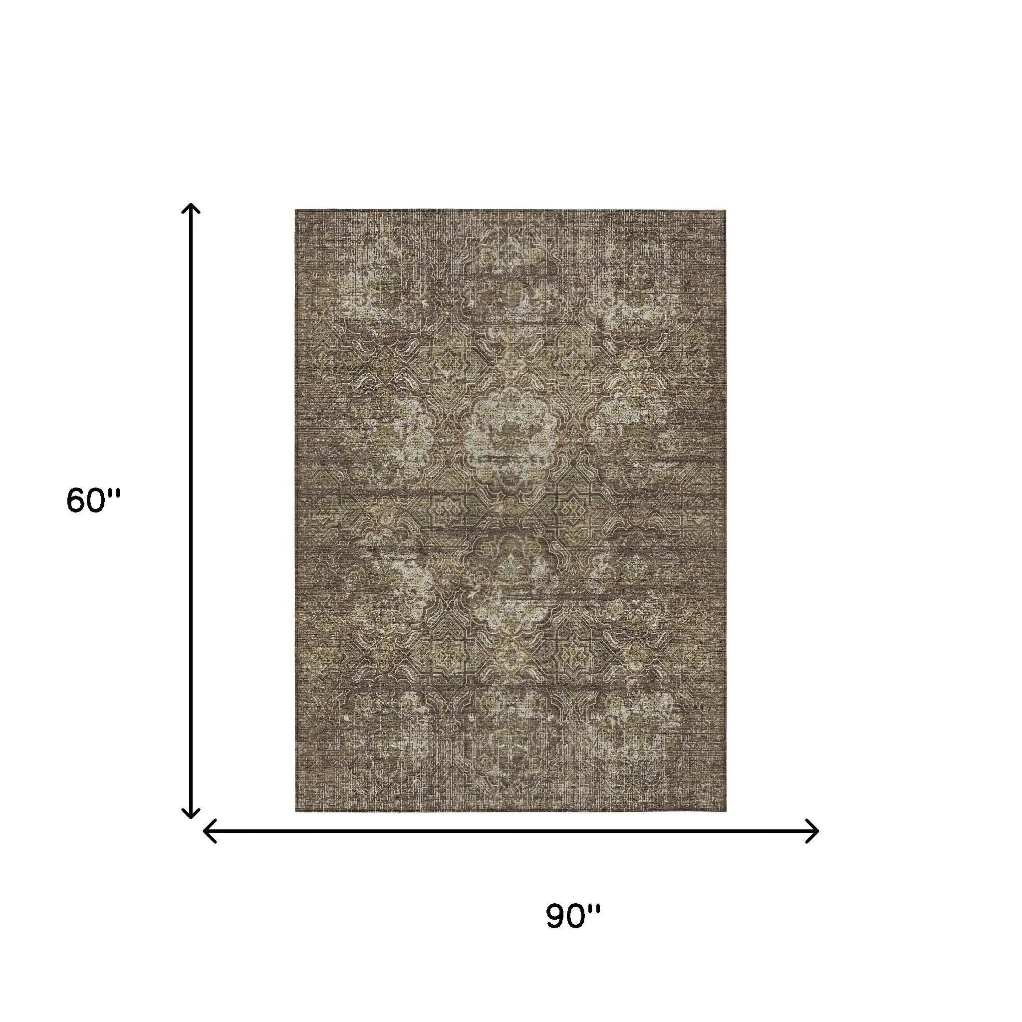 5' X 8' Chocolate And Brown Floral Washable Indoor Outdoor Area Rug Homeroots Outdoor