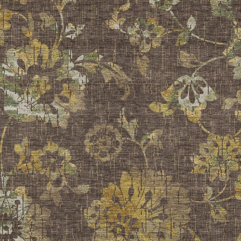 5' X 8' Chocolate And Brown Floral Washable Indoor Outdoor Area Rug Homeroots Outdoor