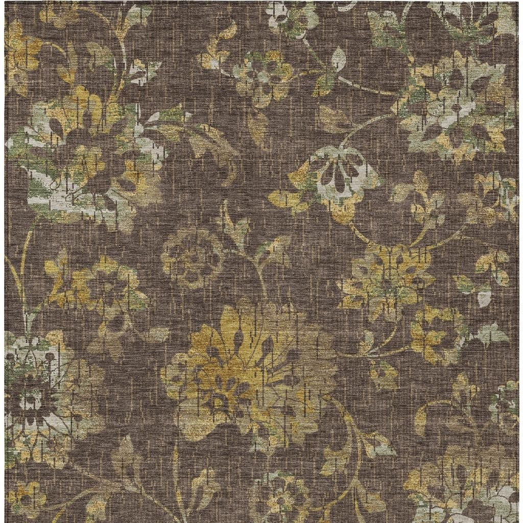 5' X 8' Chocolate And Brown Floral Washable Indoor Outdoor Area Rug Homeroots Outdoor