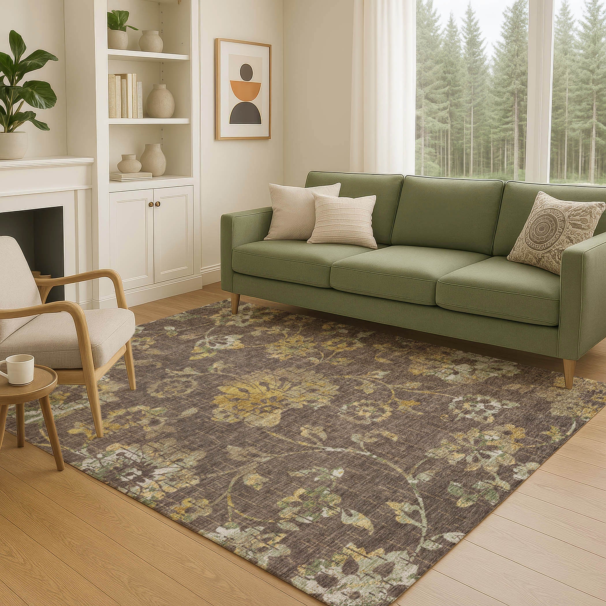 5' X 8' Chocolate And Brown Floral Washable Indoor Outdoor Area Rug Homeroots Outdoor