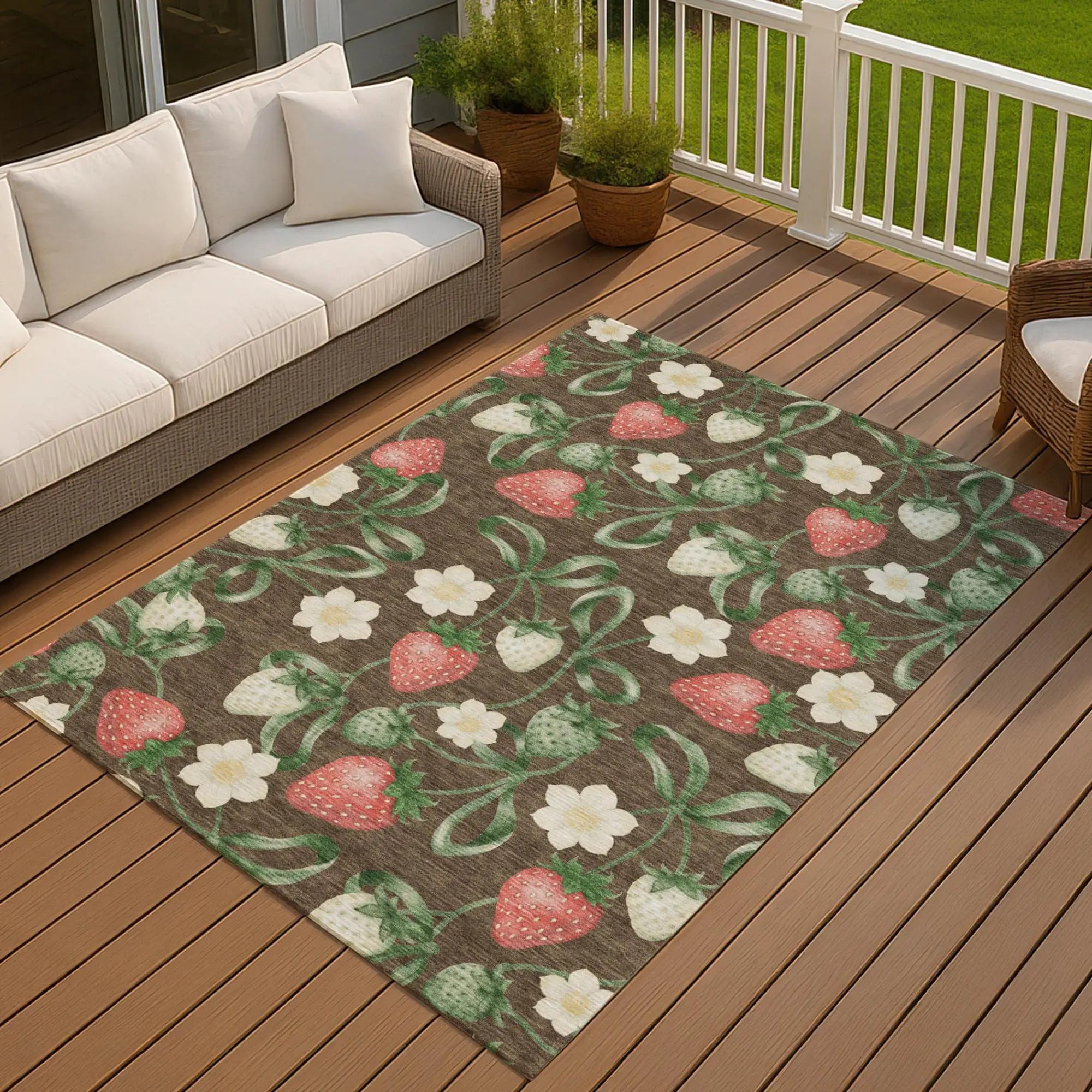 5' X 8' Chocolate And Brown Floral Washable Indoor Outdoor Area Rug Homeroots Outdoor