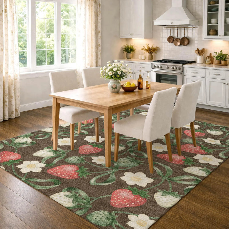 5' X 8' Chocolate And Brown Floral Washable Indoor Outdoor Area Rug Homeroots Outdoor