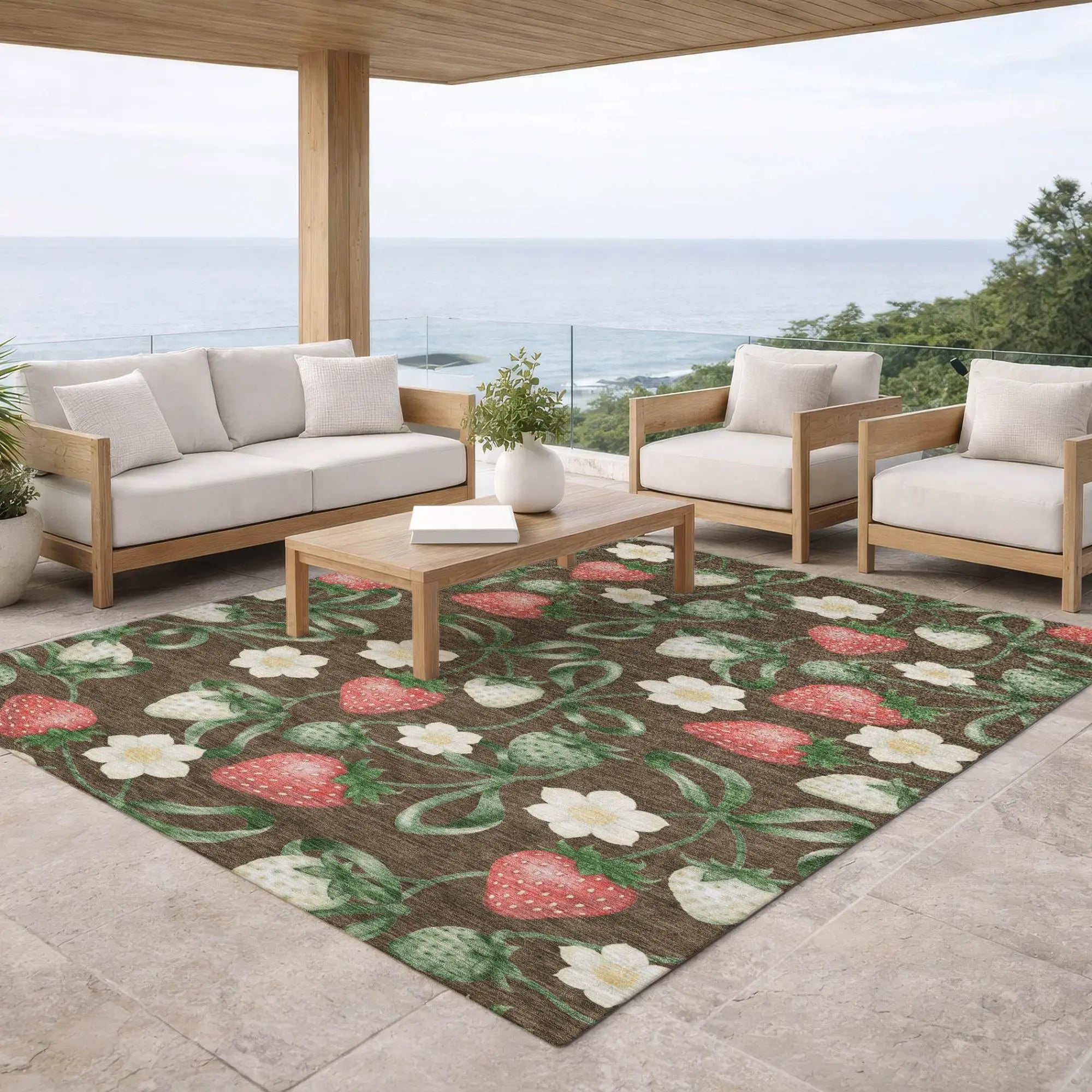 5' X 8' Chocolate And Brown Floral Washable Indoor Outdoor Area Rug Homeroots Outdoor