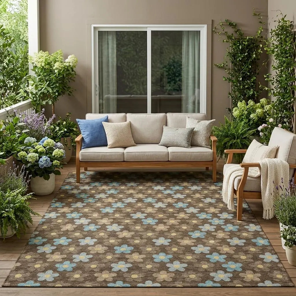 5' X 8' Chocolate And Brown Floral Washable Indoor Outdoor Area Rug Homeroots Outdoor