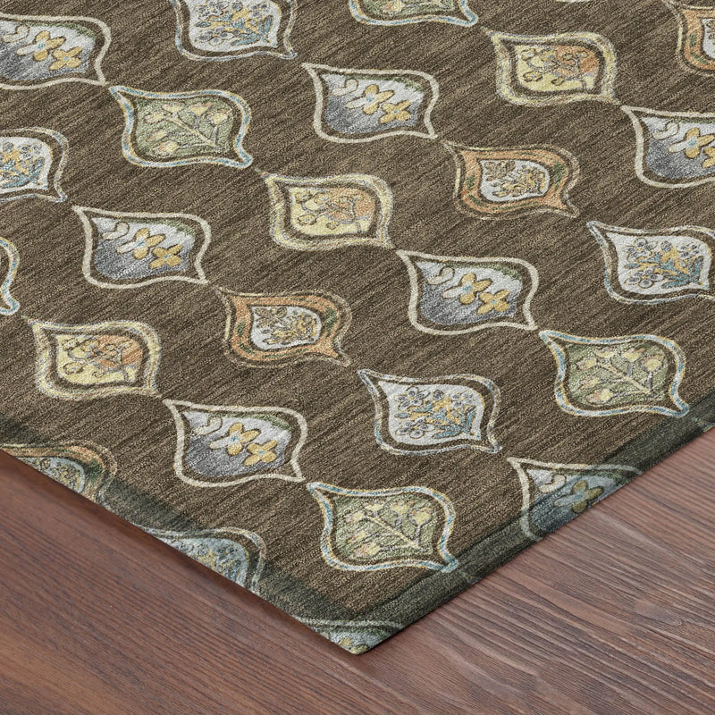 5' X 8' Chocolate And Brown Floral Washable Indoor Outdoor Area Rug Homeroots Outdoor