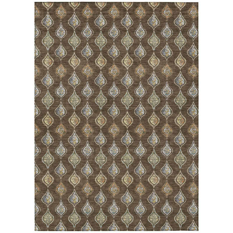 5' X 8' Chocolate And Brown Floral Washable Indoor Outdoor Area Rug Homeroots Outdoor
