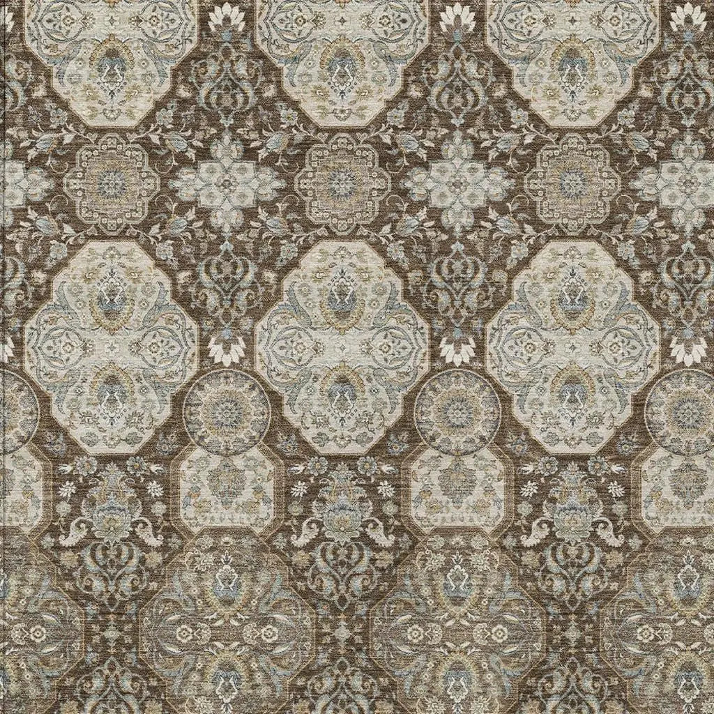 5' X 8' Chocolate And Brown Floral Washable Indoor Outdoor Area Rug Homeroots Outdoor