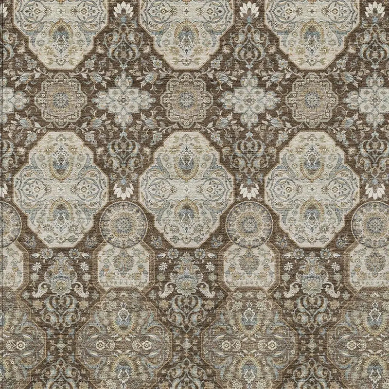 5' X 8' Chocolate And Brown Floral Washable Indoor Outdoor Area Rug Homeroots Outdoor