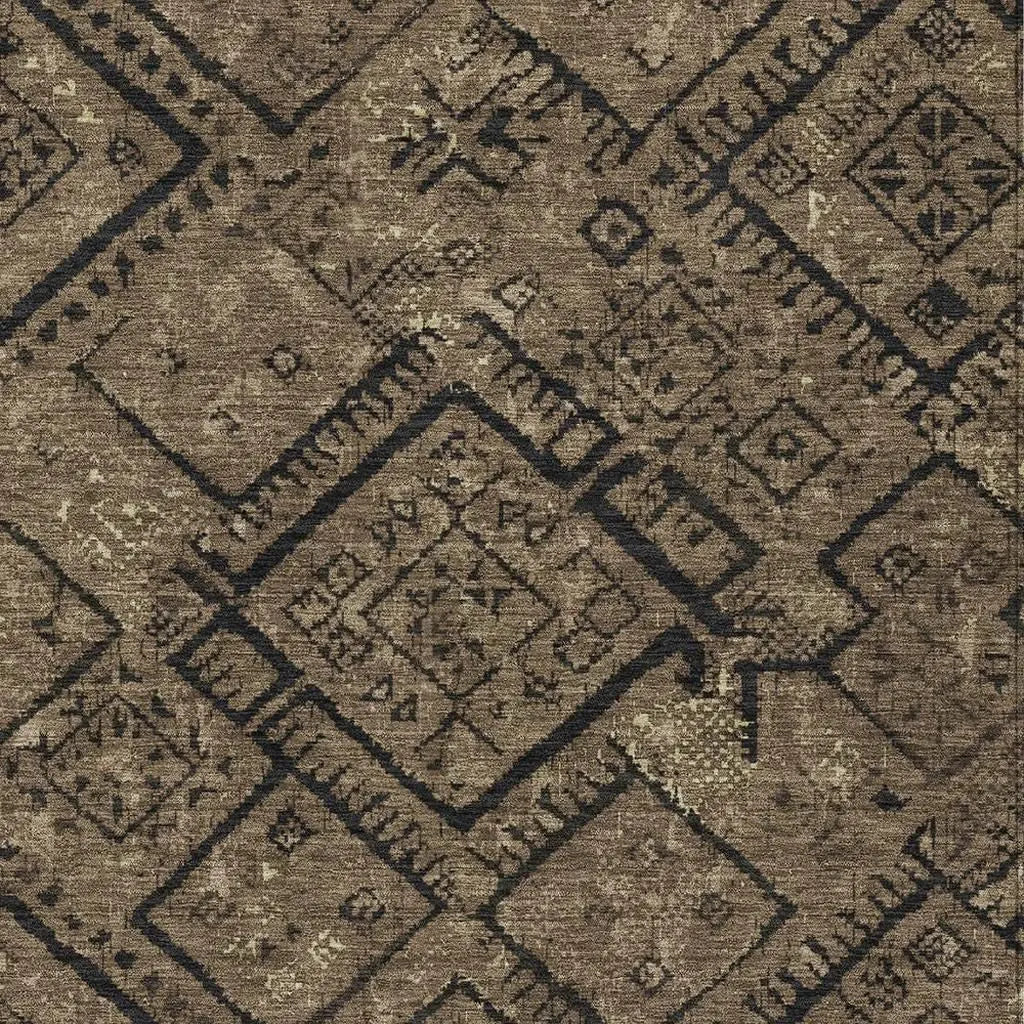 5' X 8' Chocolate And Brown Geometric Washable Indoor Outdoor Area Rug Homeroots Outdoor