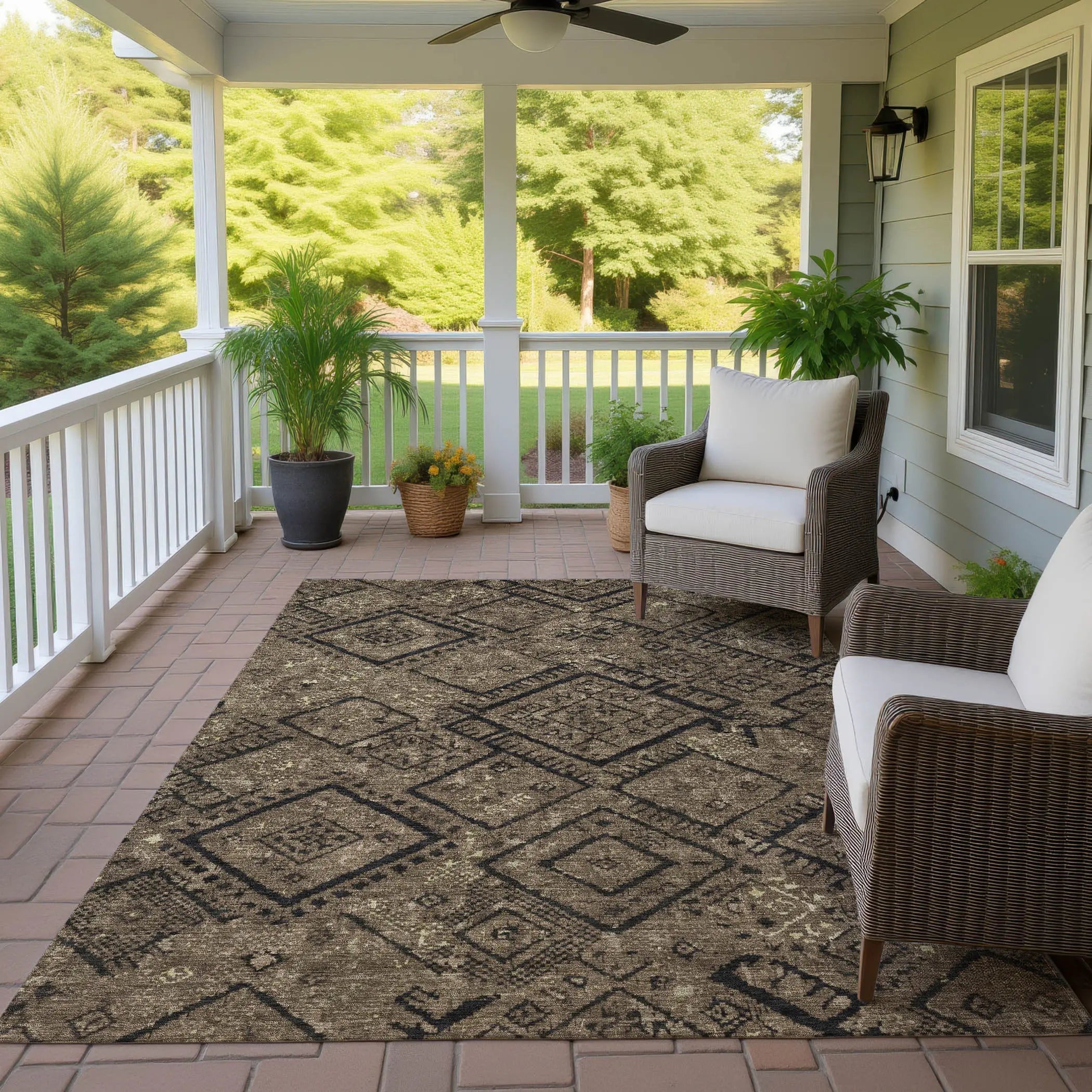 5' X 8' Chocolate And Brown Geometric Washable Indoor Outdoor Area Rug Homeroots Outdoor