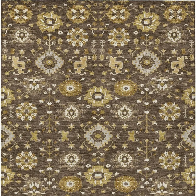 5' X 8' Chocolate And Brown Geometric Washable Indoor Outdoor Area Rug Homeroots Outdoor