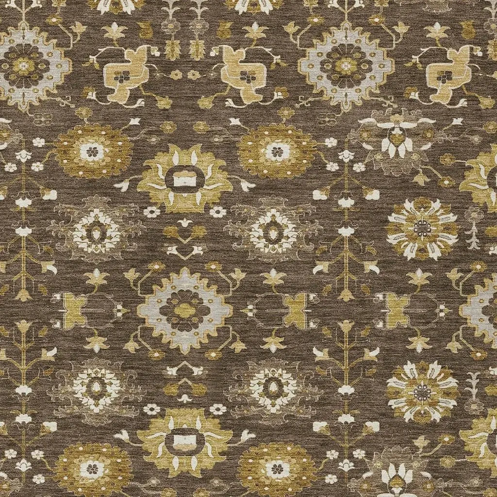 5' X 8' Chocolate And Brown Geometric Washable Indoor Outdoor Area Rug Homeroots Outdoor