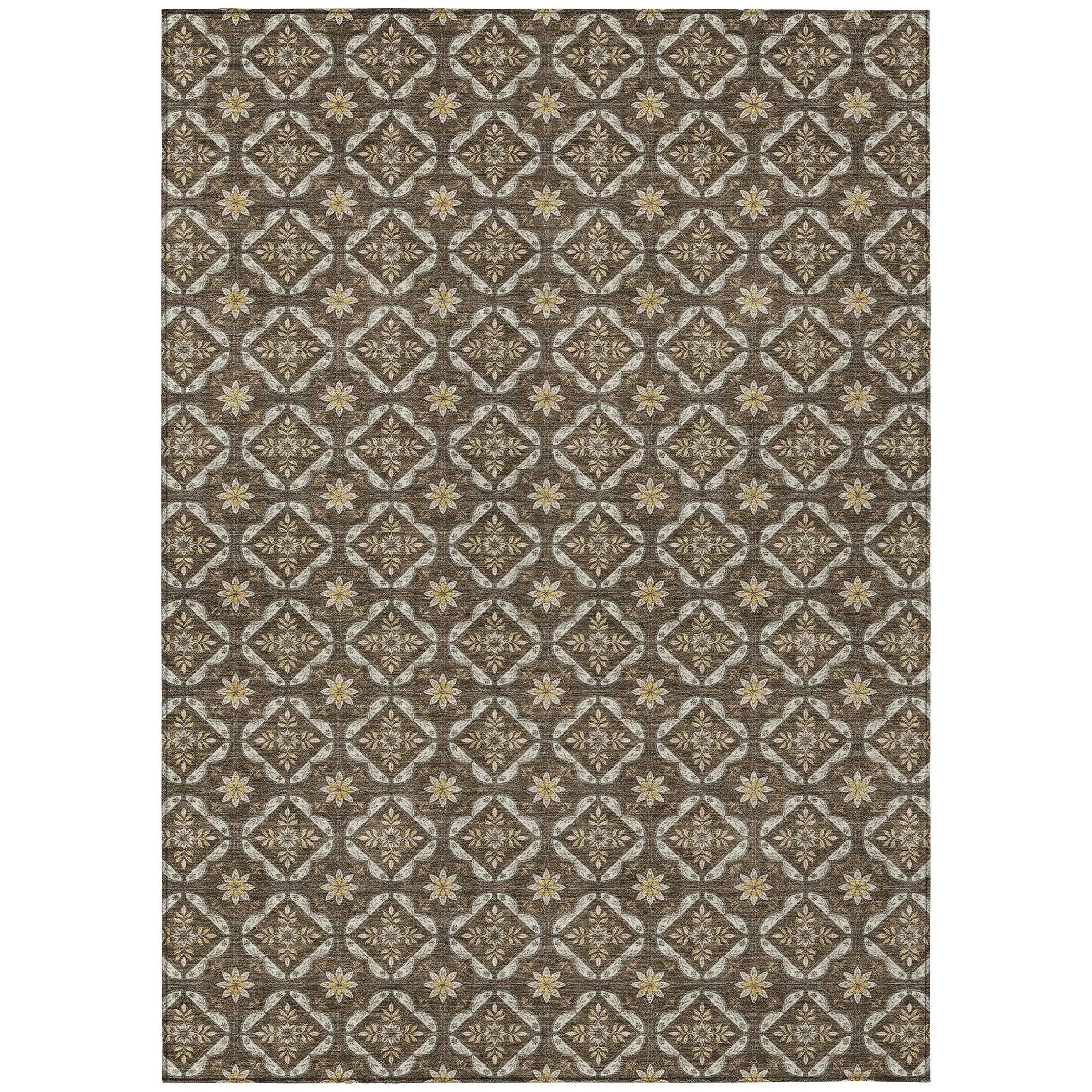 5' X 8' Chocolate And Brown Geometric Washable Indoor Outdoor Area Rug Homeroots Outdoor