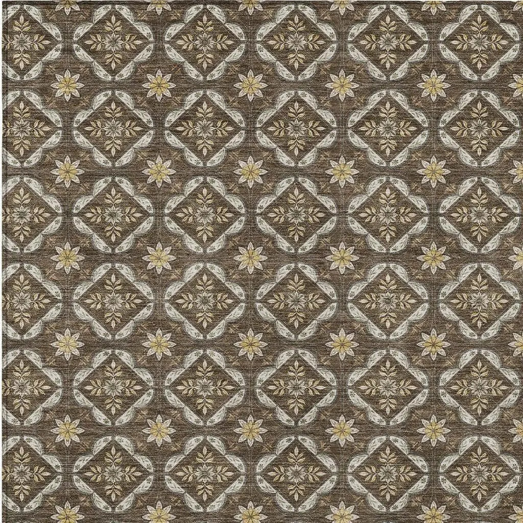 5' X 8' Chocolate And Brown Geometric Washable Indoor Outdoor Area Rug Homeroots Outdoor