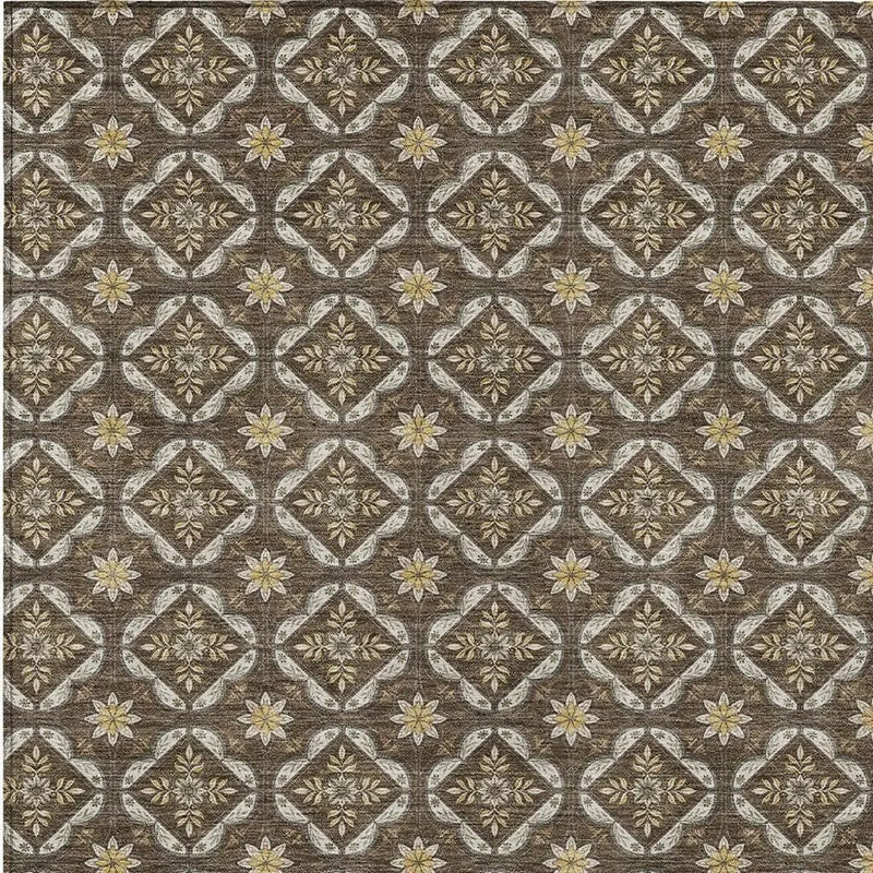 5' X 8' Chocolate And Brown Geometric Washable Indoor Outdoor Area Rug Homeroots Outdoor