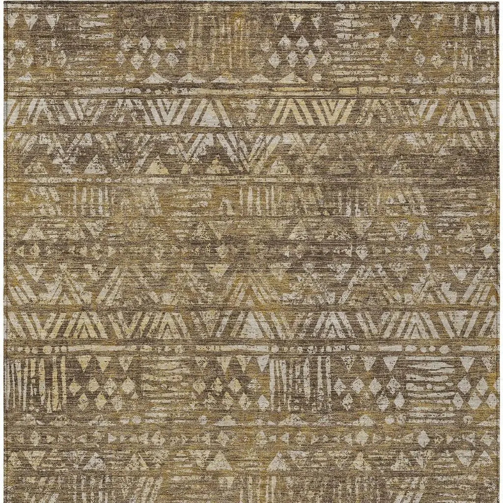 5' X 8' Chocolate And Brown Geometric Washable Indoor Outdoor Area Rug Homeroots Outdoor