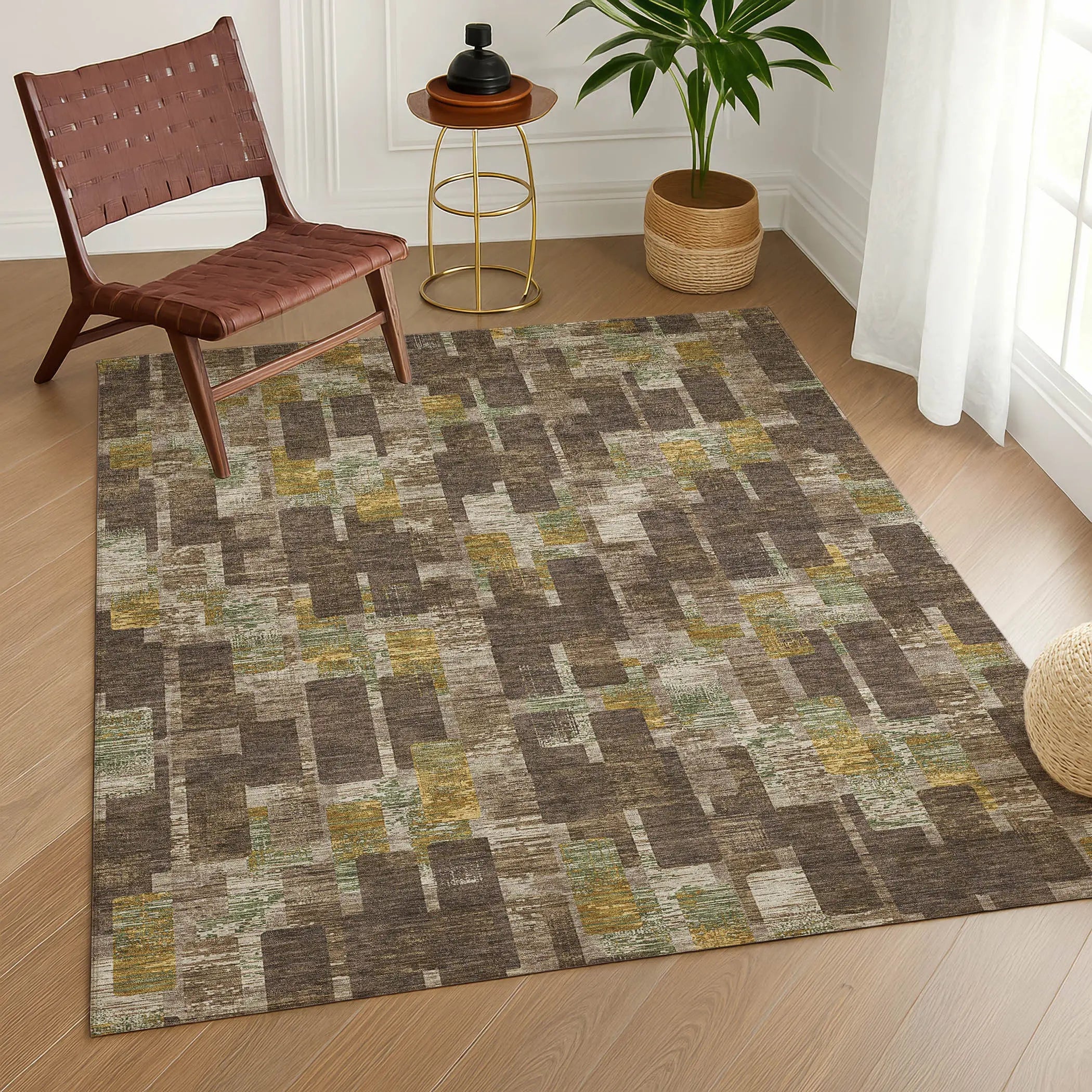 5' X 8' Chocolate And Brown Geometric Washable Indoor Outdoor Area Rug Homeroots Outdoor