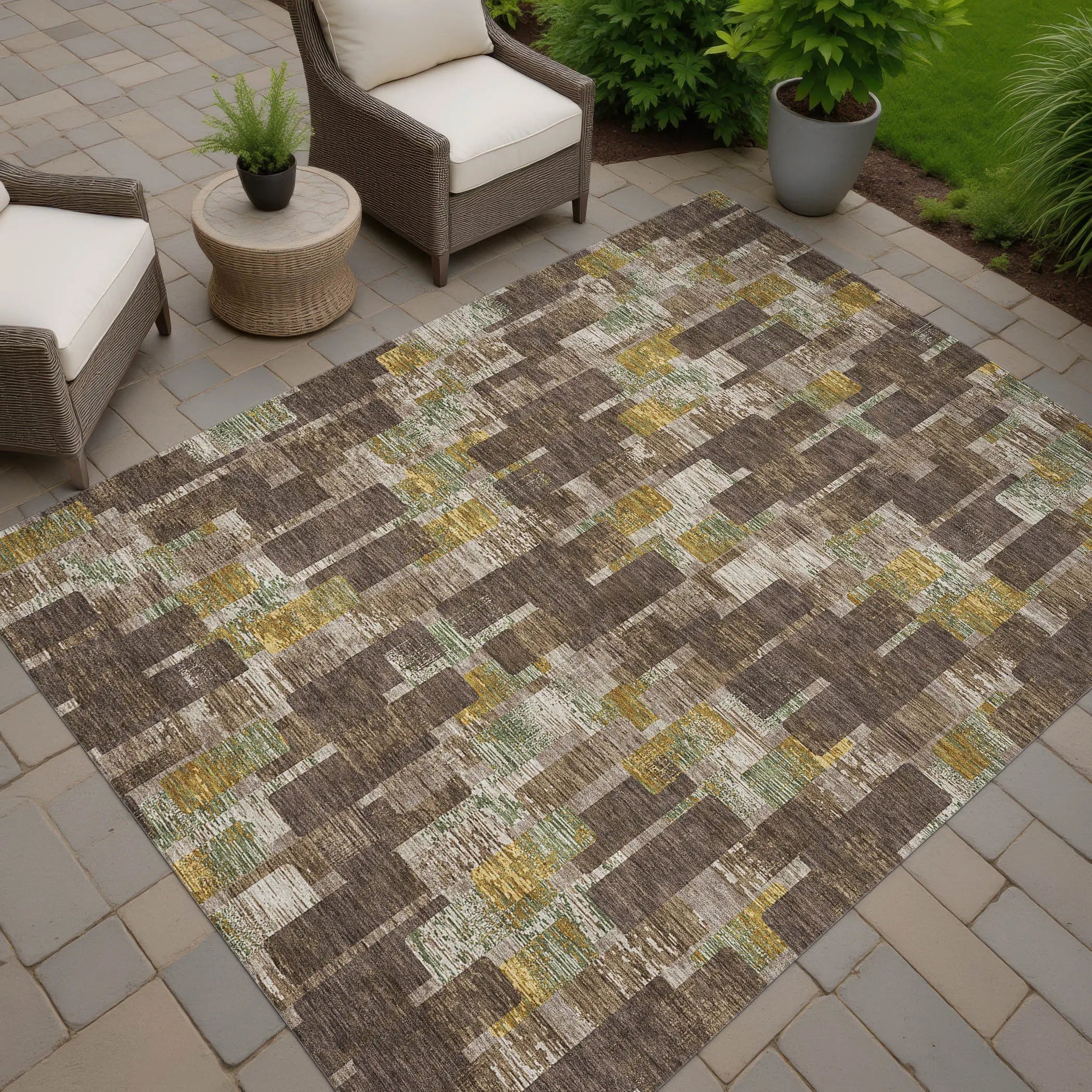 5' X 8' Chocolate And Brown Geometric Washable Indoor Outdoor Area Rug Homeroots Outdoor