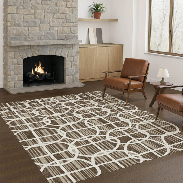 5' X 8' Chocolate And Brown Geometric Washable Indoor Outdoor Area Rug Homeroots Outdoor