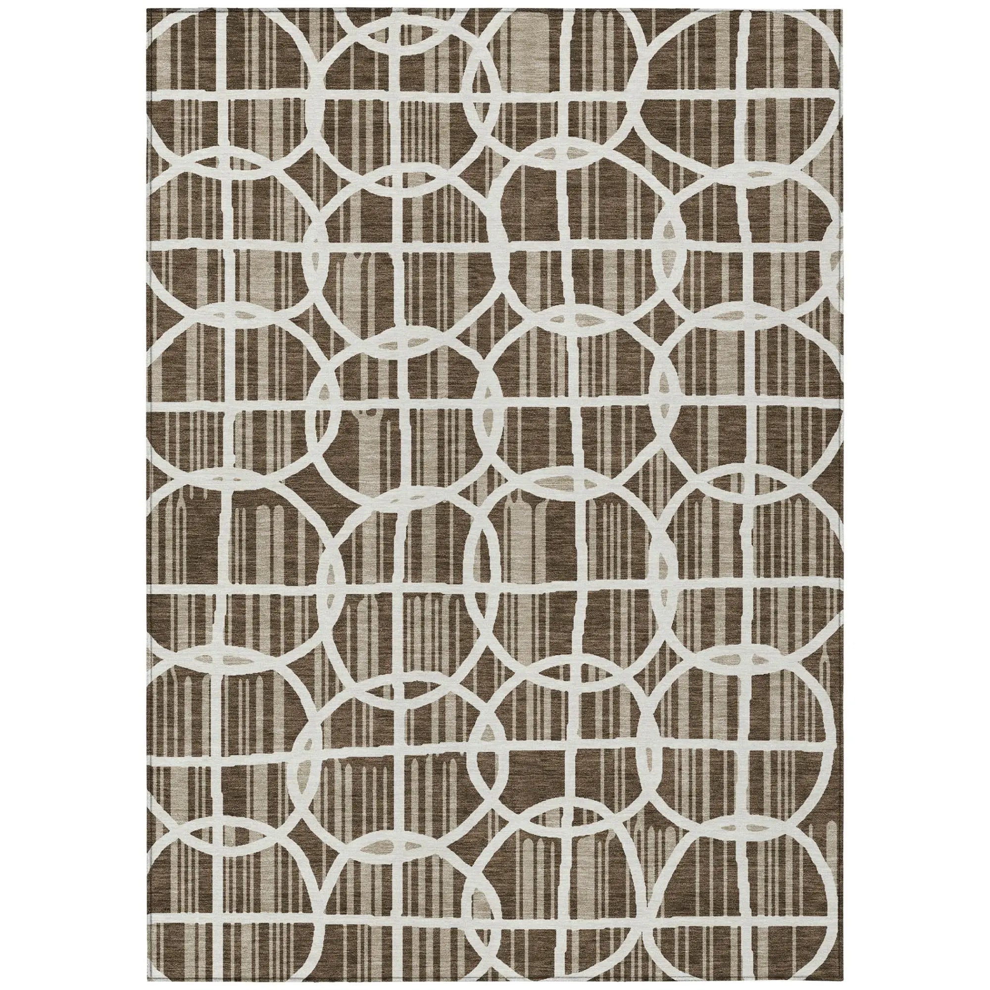 5' X 8' Chocolate And Brown Geometric Washable Indoor Outdoor Area Rug Homeroots Outdoor